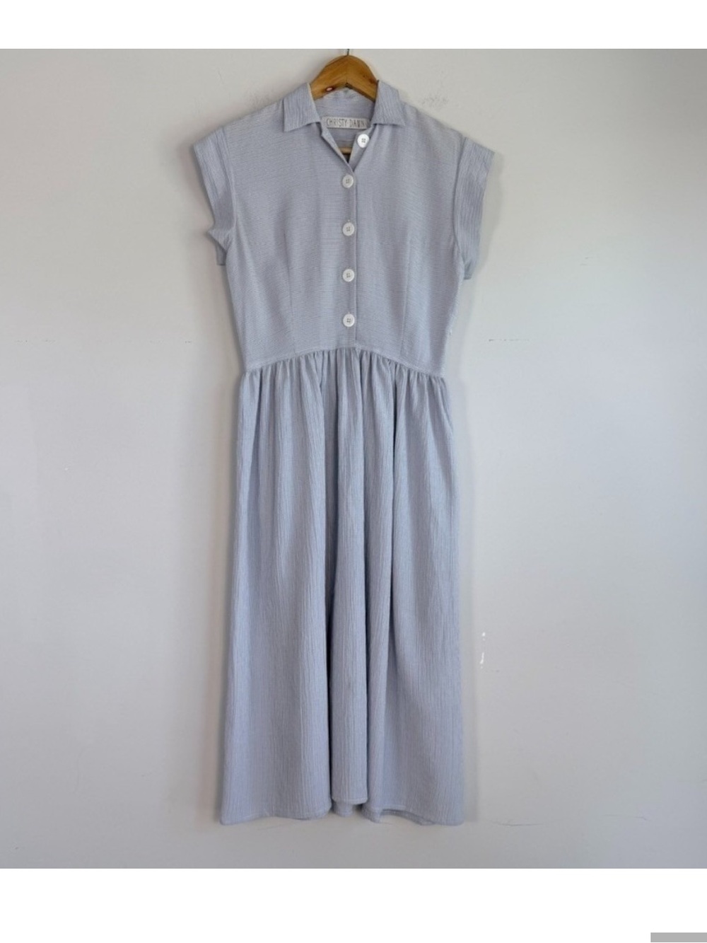 Christy Dawn Piper Dress Small Blue Stripe Cottagecore Prairie Minimalist